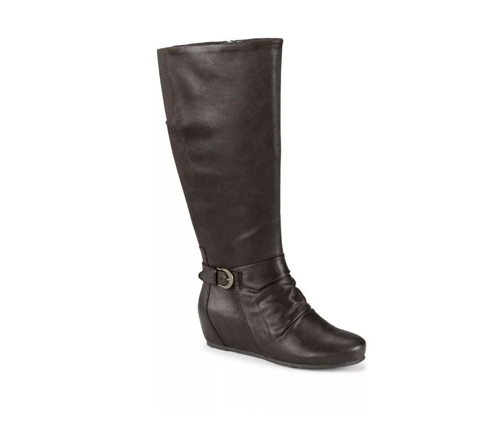 Baretraps Sammy Tall Wedge Boots Black Wide Calf NIB Women’s Size New 9.5W
